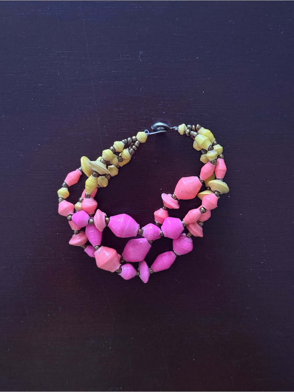 Handmade Pink & Yellow Beaded Women's Bracelet
